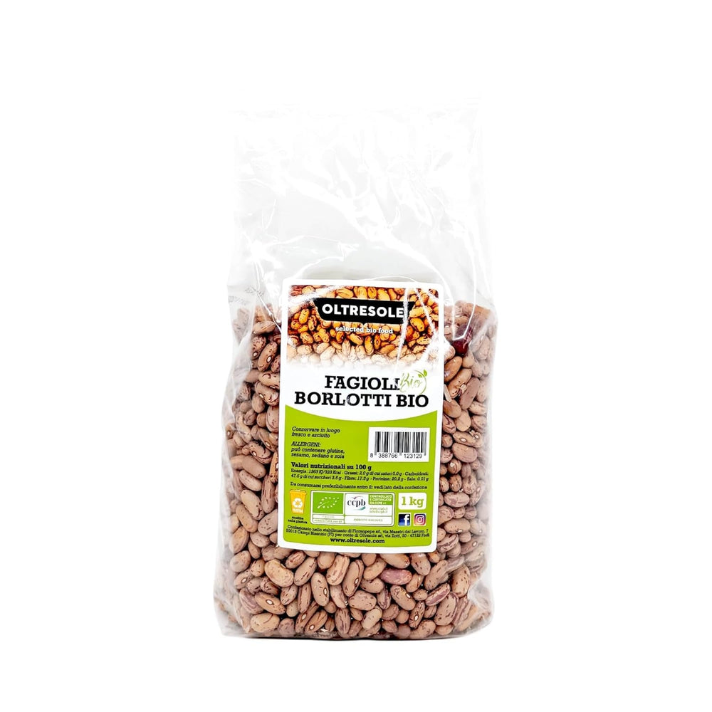 Fasole Borlotti organică 5 kg, Leguminoase organice uscate din culturi controlate, Ideale pentru salate, supe și garnituri, Format convenabil