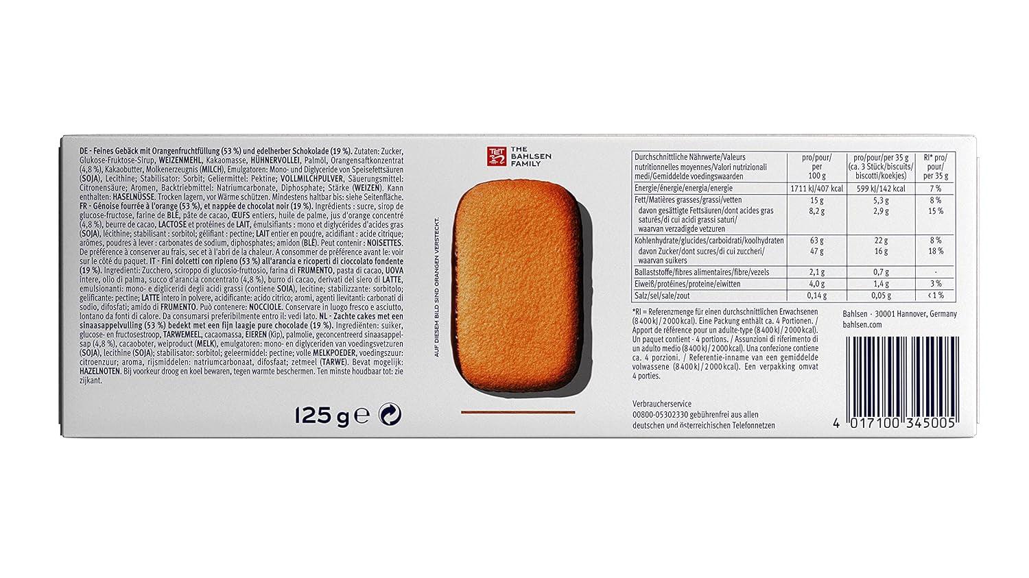 Bahlsen Messino Edelherb - Pachet de 4 - Aluat pufos cu umplutură de portocale și ciocolată Edelherb (1 x 125 g)