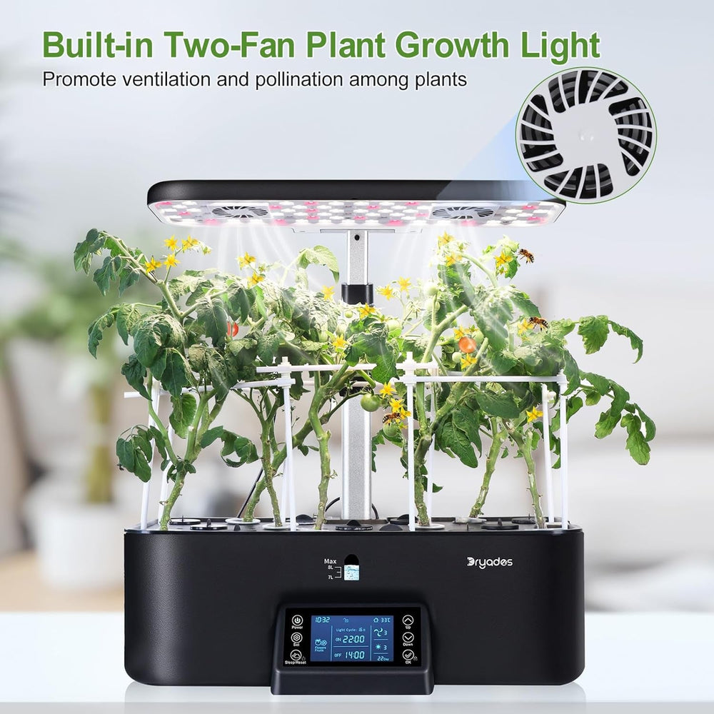 Sistem de creștere hidroponică de interior cu setări inteligente de program de iluminare, ghiveci pentru grădină de plante aromatice cu lumină de creștere cu spectru complet, 17 capsule, negru