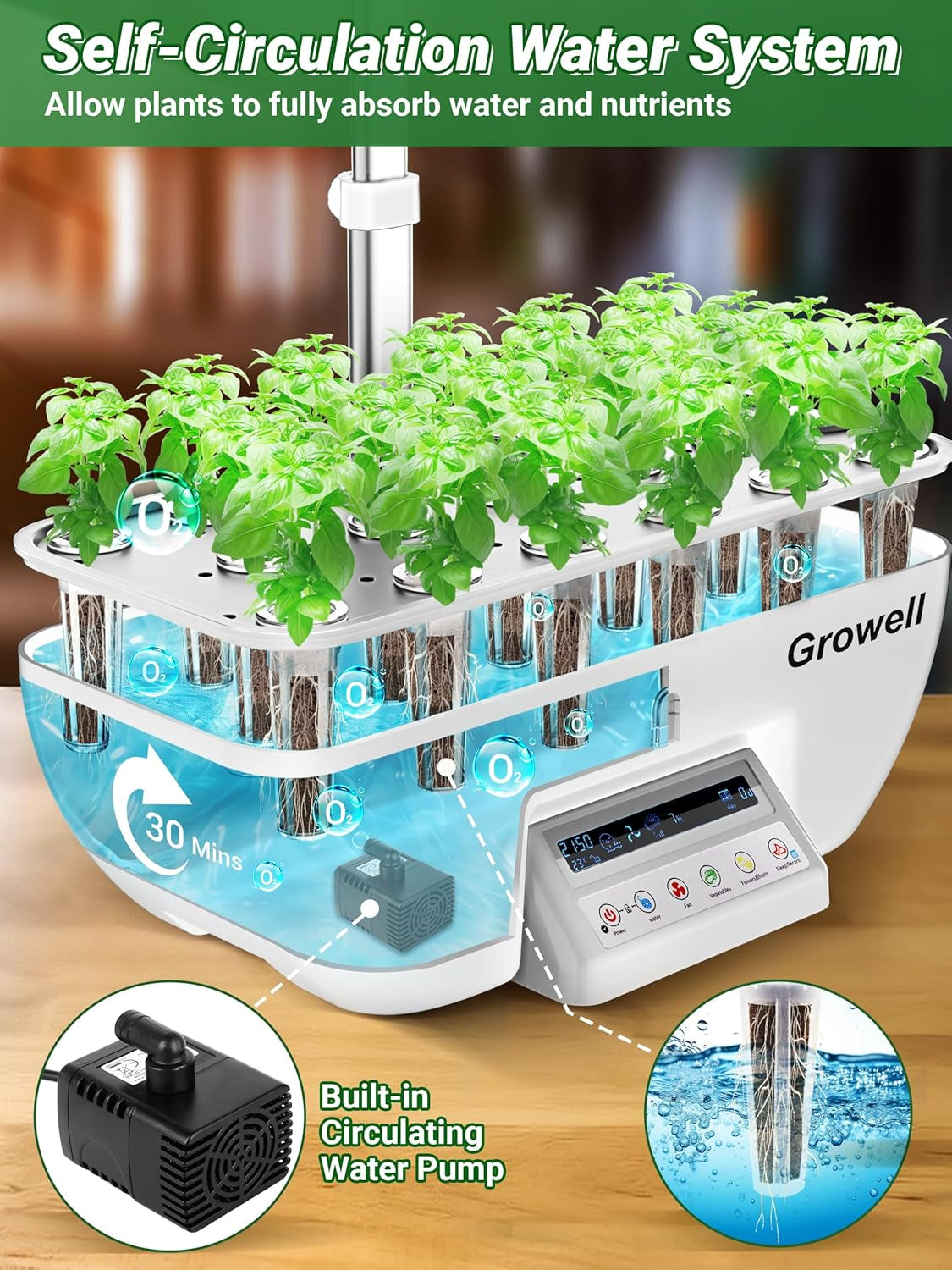 Kit hidroponică cu 17 capsule pentru grădină de plante aromatice, cu 102 lămpi de creștere cu spectru complet de 28W și 2 ventilatoare, grădină interioară cu pompă de apă, rezervor