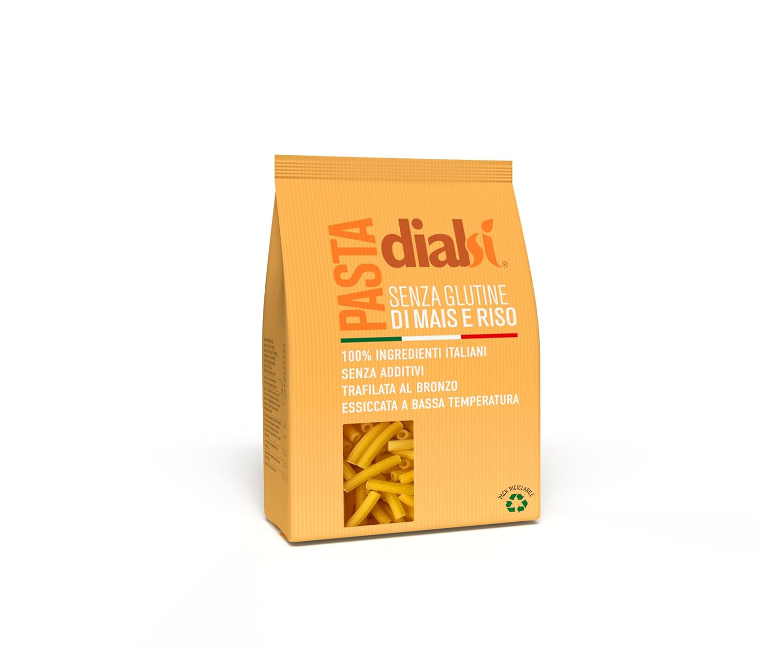 Paste Dialsi în formă de stea, paste fără gluten din porumb și orez, trase în bronz, ingrediente 100% italiene, fără aditivi, se gătește în 8-9 minute, pachet de 300g