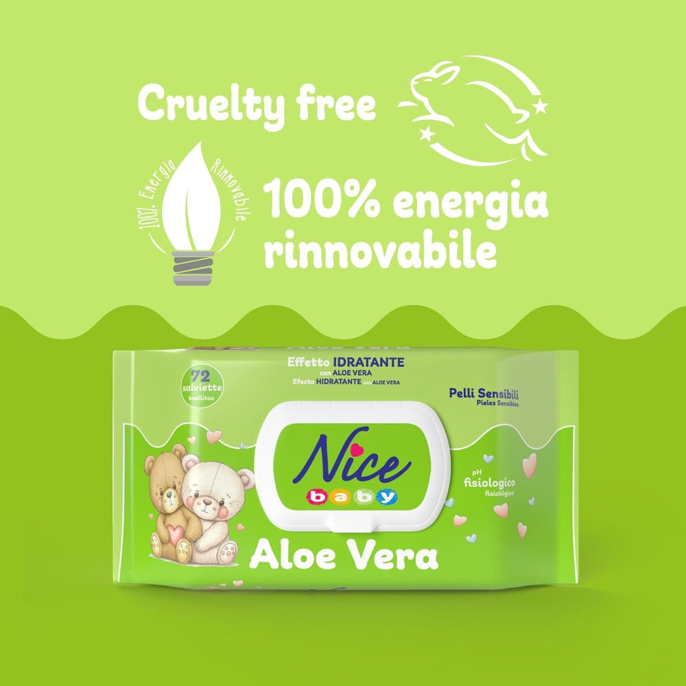 Șervețele demachiante pentru copii și bebeluși – cu aloe vera și ulei de argan – testate dermatologic – valoare pH fiziologică – format maxi: pachet de 72 de șervețele – Nice