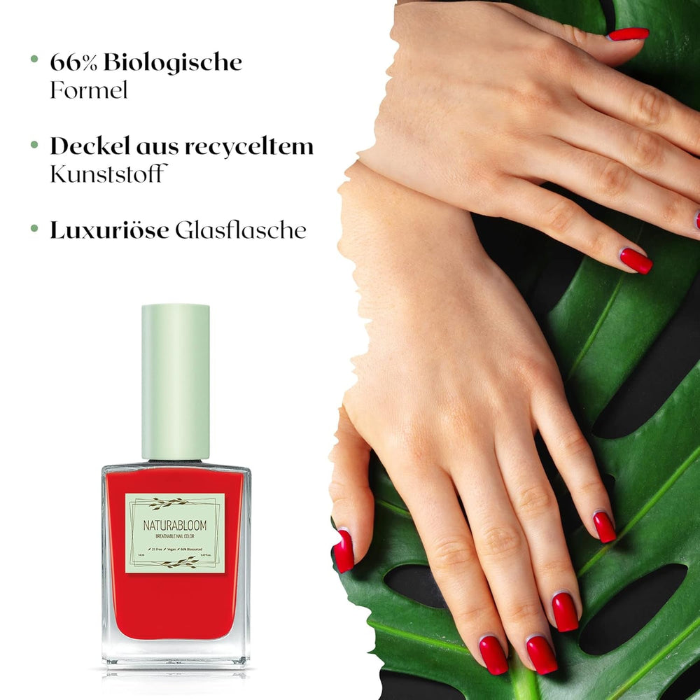 Oja roșie cu uscare rapidă (Poppy Red) - ojă naturală cu formulă vegană - respirabilă, sustenabilă și de lungă durată, 14 ml