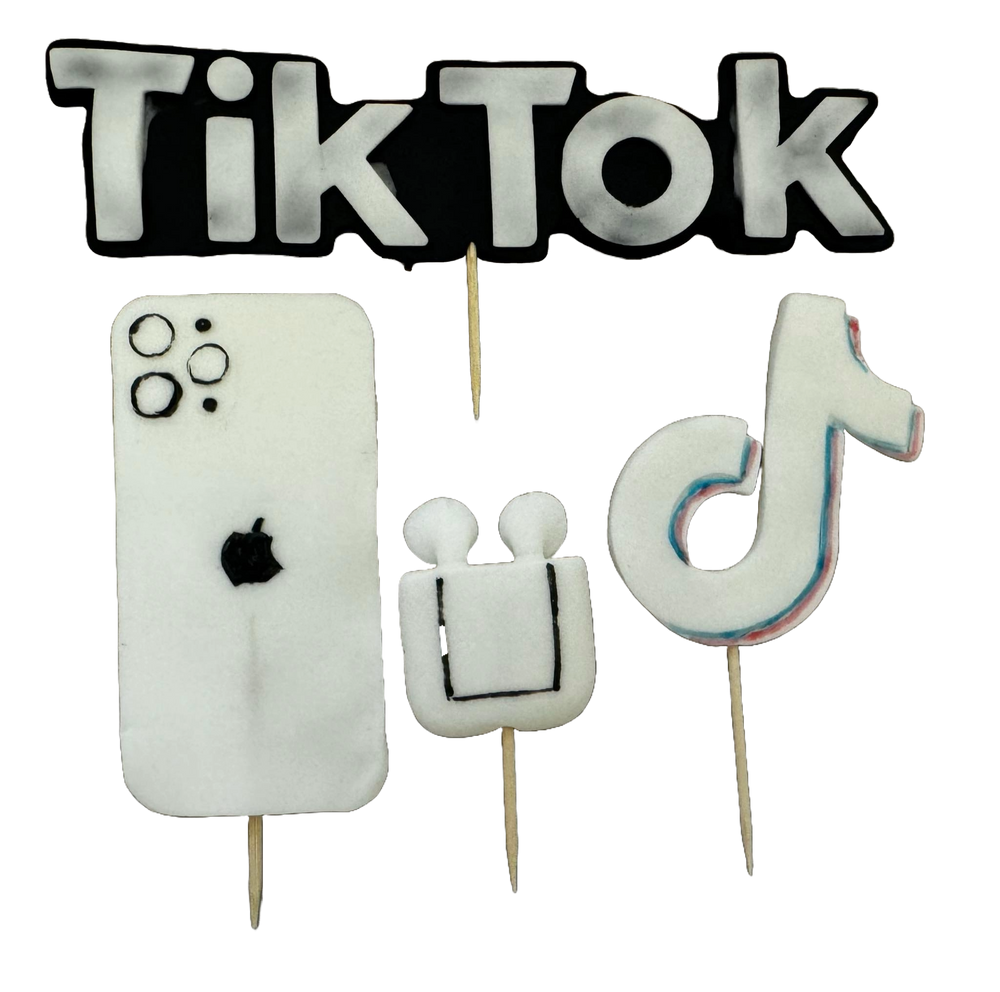 Set 4 decoratiuni comestibile din pasta de zahar, TikTok Decoratiuni din Pasta de Zahar Naty Shop