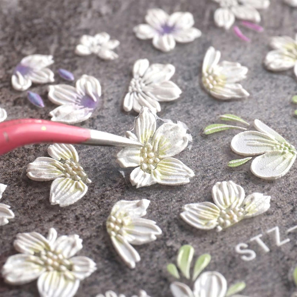 JMEOWIO 3D Nagelsticker Frühling Blume Nail Art Sticker Selbstklebend Nagelaufkleber 5D Stereoskopisch Blumen Dekoration Nageldesign Zubehör 4 Blatt