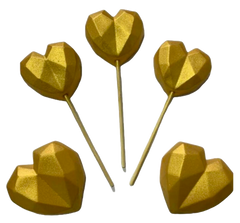 Set 6 decoratiuni comestibile din pasta de zahar, Inimi aurii Decoratiuni din Pasta de Zahar Nati Shop