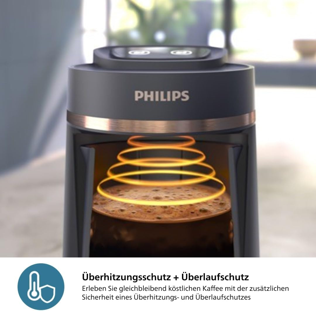 Aparat de cafea turcesc PHILIPS Seria 5000 - Funcție de preparare lentă, Capacitate 4 cești, Protecție la supraîncălzire și revărsare, Indicator de funcționare, Butoane ușor de utilizat, Oprire automată (HDA150/60)