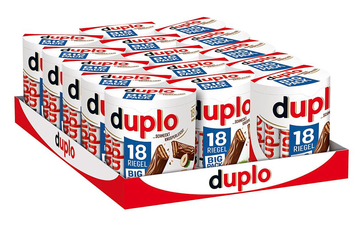 Ferrero duplo Pachet Mare – Batoane de ciocolată cu cremă fină de nuga, napolitană crocantă și ciocolată cu lapte fină – Dulciuri pentru Carnaval și Mardi Gras – 15 pachete a câte 18 batoane ambalate individual fiecare