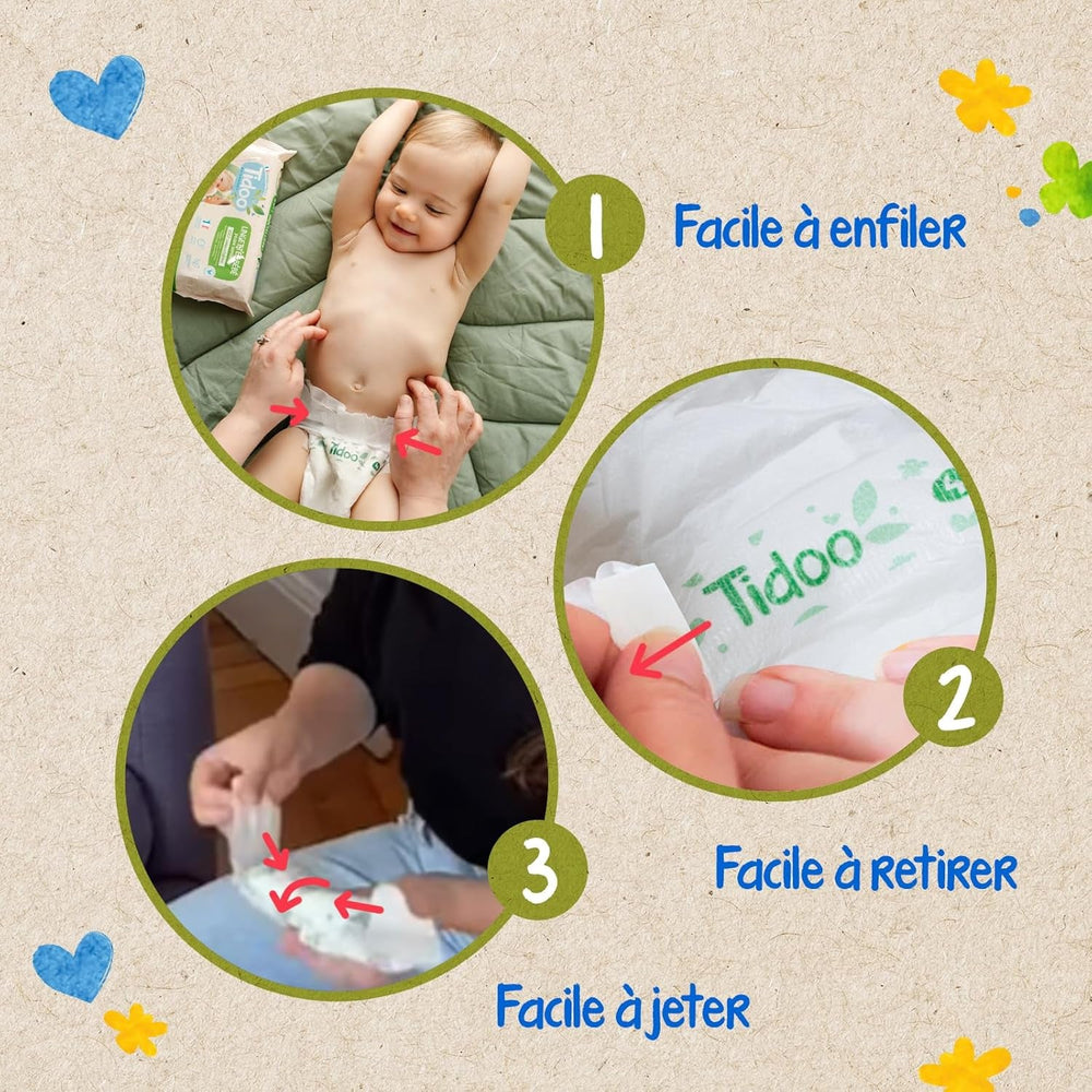 - Ökologische Windeln, Größe 2 (3-6 kg) – natürlicher Ursprung, ohne Schadstoffe – 12 Stunden trocken, extrem saugfähig – hergestellt in Frankreich – 150 Einwegwindeln – Packung 1 Monat