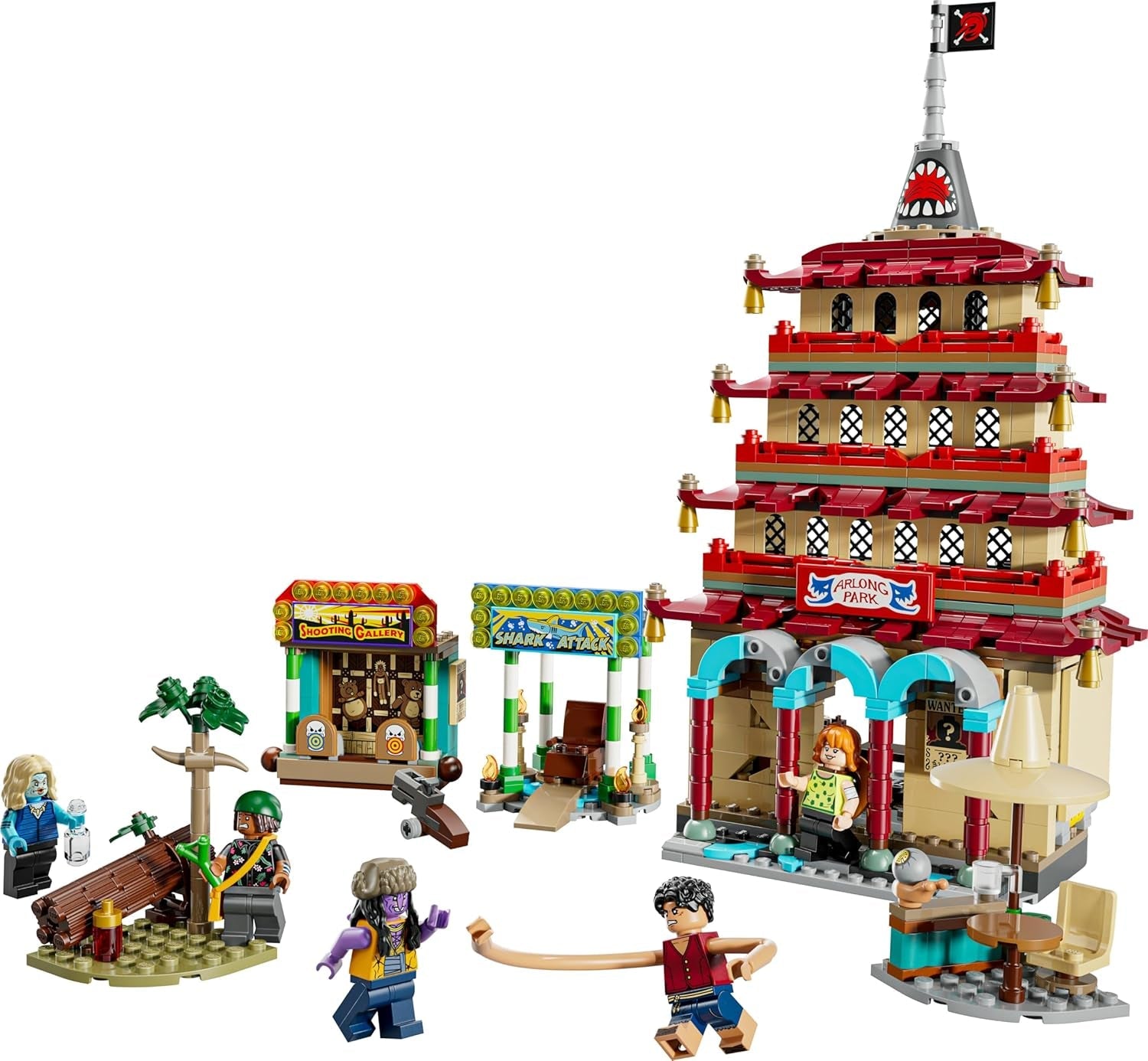 LEGO ONE PIECE - Showdown im Arlong Park - Interaktives Spielzeug mit 5 Minifiguren - Ruffy & Nami sowie Einer einstürzenden Pagode - Anime Geschenk für Jungen, Mädchen & Fans ab 9 Jahren - 75638