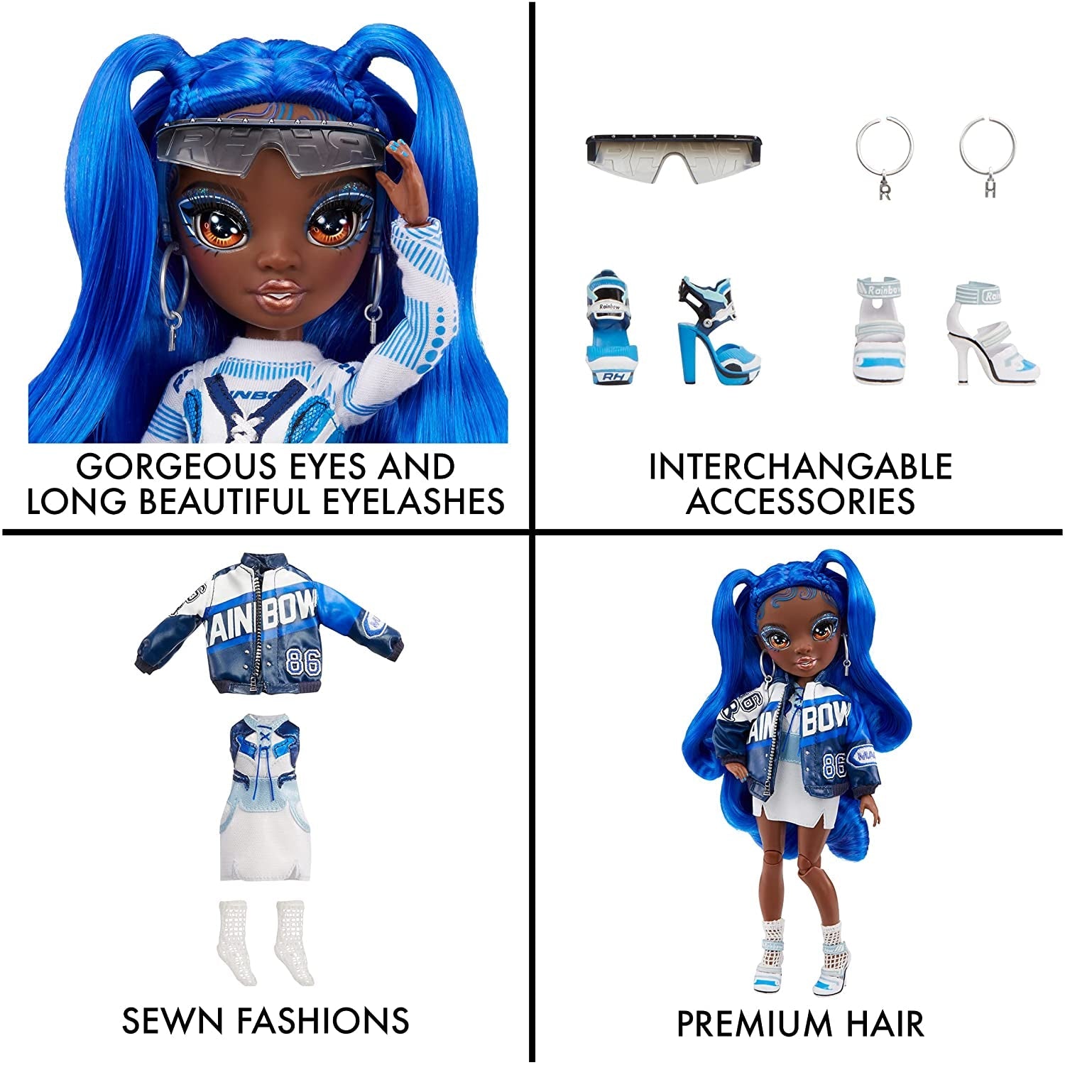 Rainbow High Modepuppe - Coco Vanderbalt - Kobaltblaue Puppe - Inkl. 2 Mix & Match Designer-Outfits und Accessoires - Für Sammler und Kinder von 6-12 Jahren