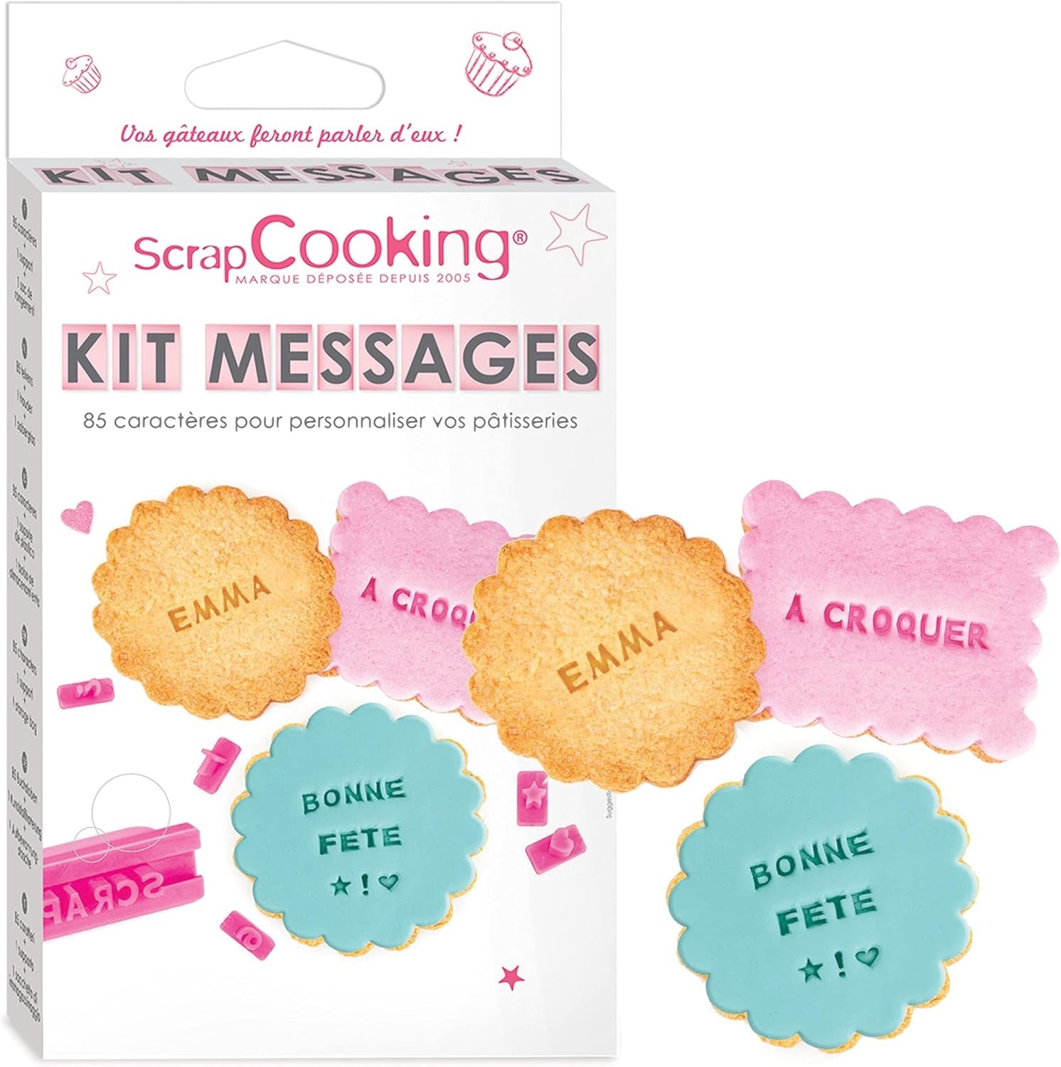 ScrapCooking 3700392420413 Set de ștampile pentru fursecuri, numere și litere – Pentru fondant, fursecuri, copt – Forme de tăiat decorate personalizate, plastic, roz