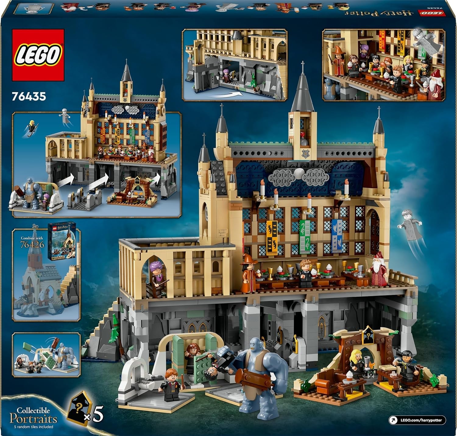 LEGO Harry Potter Schloss Hogwarts: Die Große Halle, Zauberer-Spielzeug zum Sammeln, mit 11 Minifiguren, darunter auch Hermine Granger, magisches Geschenk für Jungen und Mädchen 76435