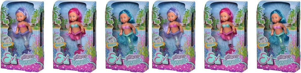Simba 105733482 - Evi Love Glitter Mermaid, Puppe als Meerjungfrau mit Schwanzflosse, die beim Schütteln glitzert, Es Wird nur EIN Artikel geliefert