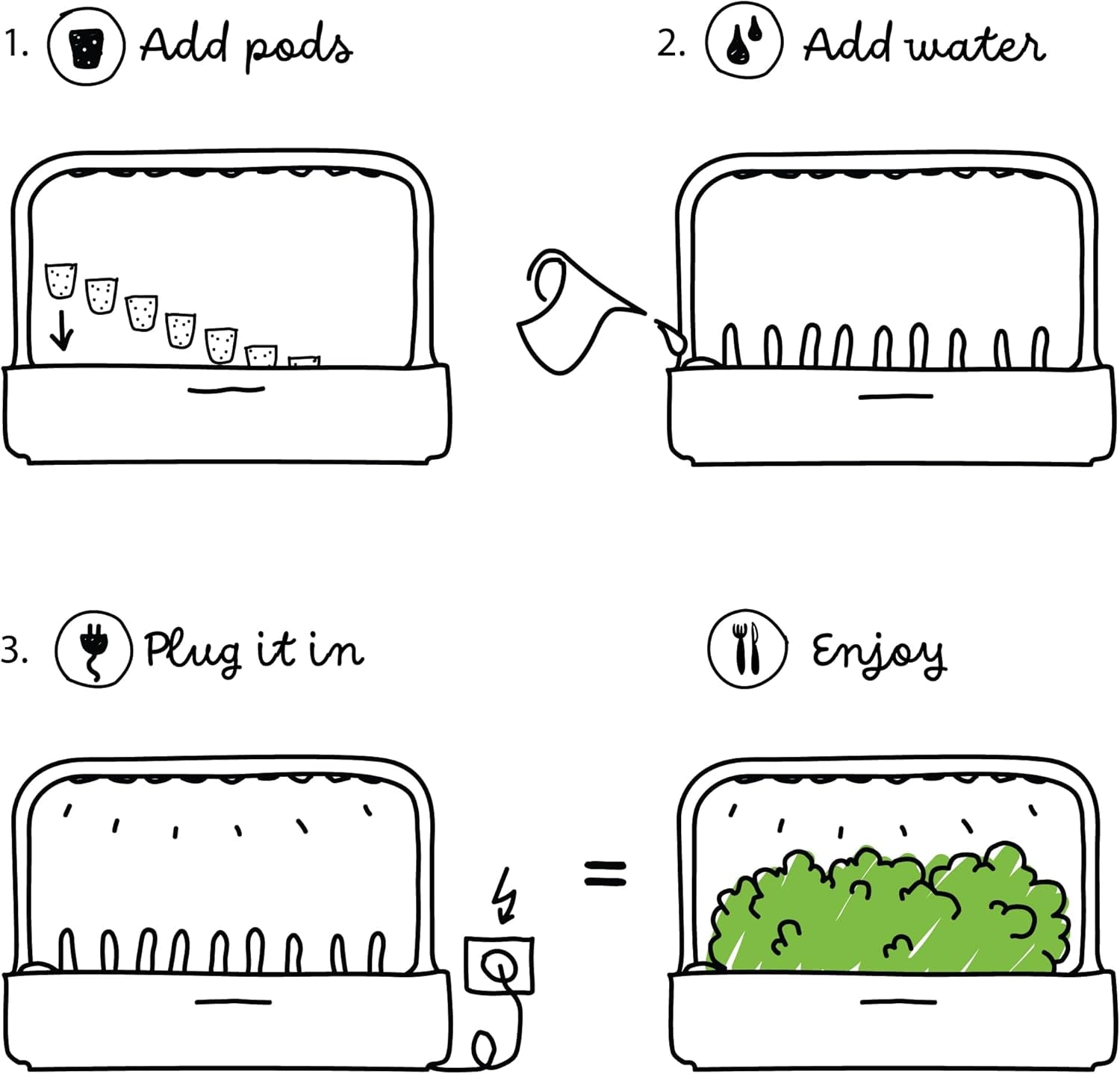 Grădină interioară Click and Grow, mai ușoară decât un sistem de creștere hidroponic, Grădină inteligentă cu LED, grădină de plante aromatice, seră interioară cu 9 capsule de plante incluse (alb)