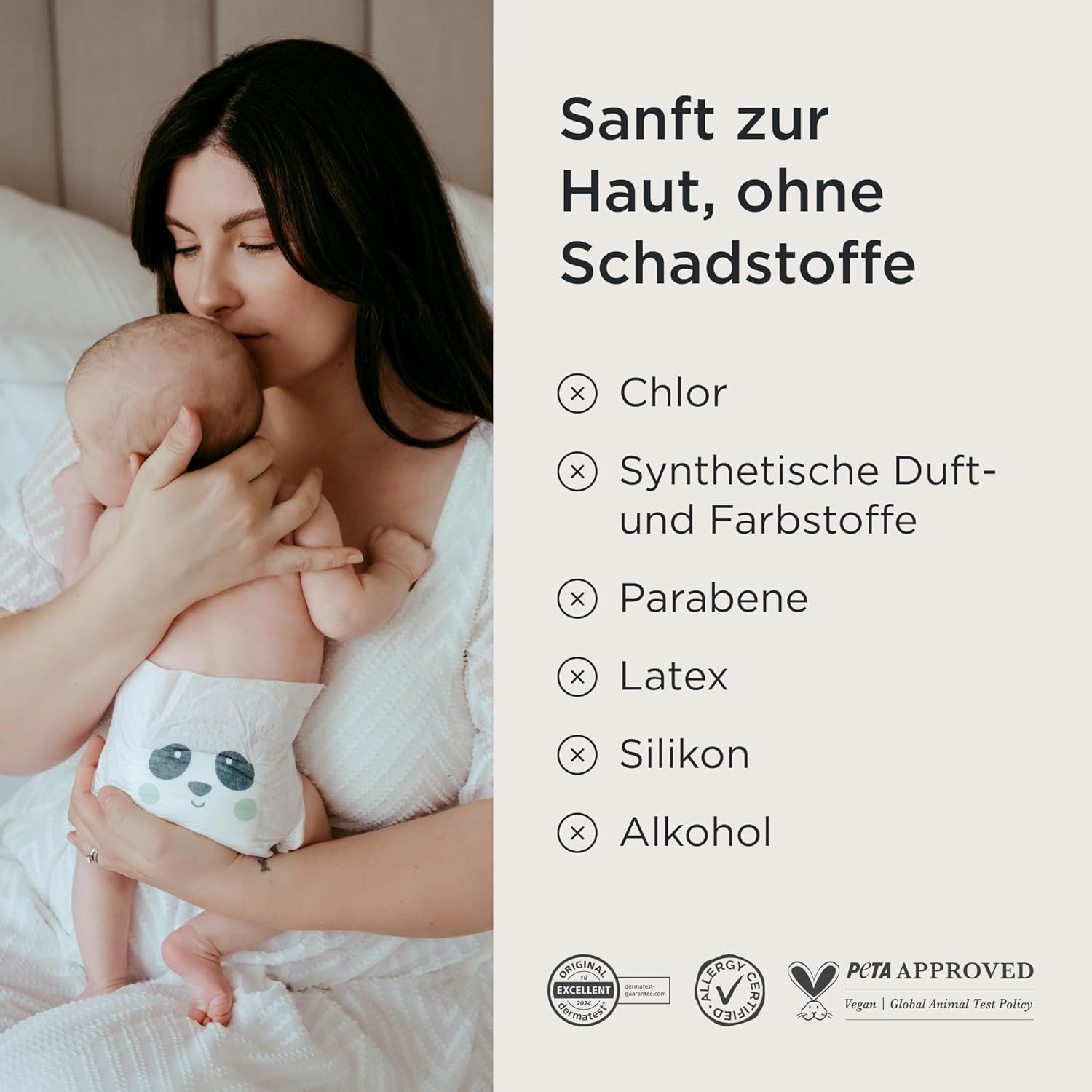 Scutece Kit & Kin Premium, mărimea 4 (9-14 kg), 128 bucăți, pe bază de plante și hipoalergenice, protecție fiabilă împotriva scurgerilor, vegane și fără cruzime