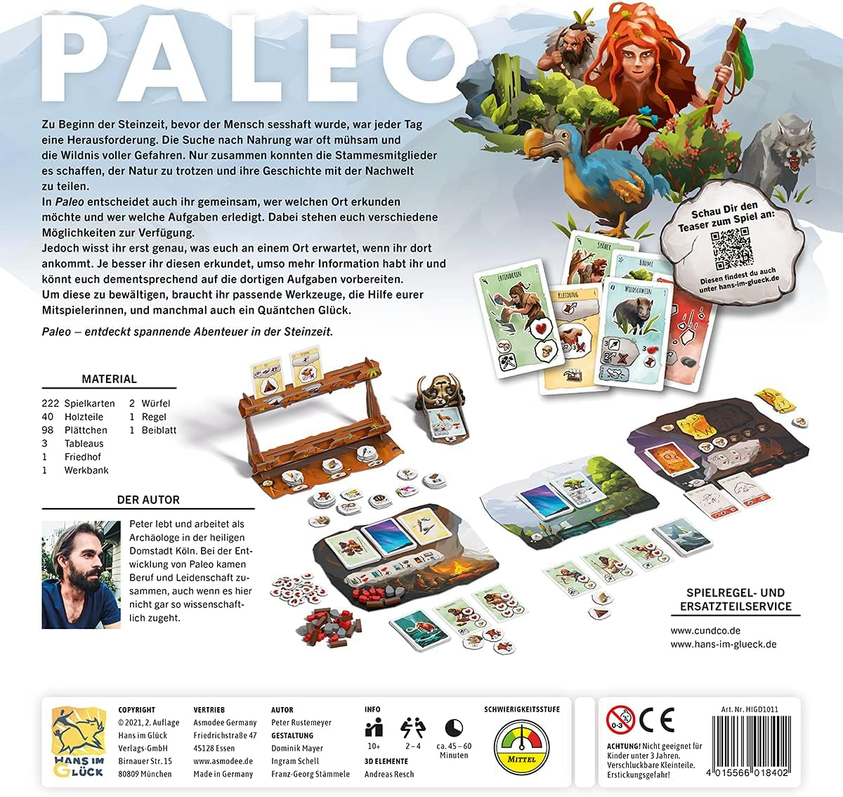 Hans im Glück, Paleo, joc de bază, Kennerspiel des Jahres 2021 (Jocul expert al anului 2021), joc de masă, 2-4 jucători, cu vârsta peste 10 ani, 45-60 minute, germană
