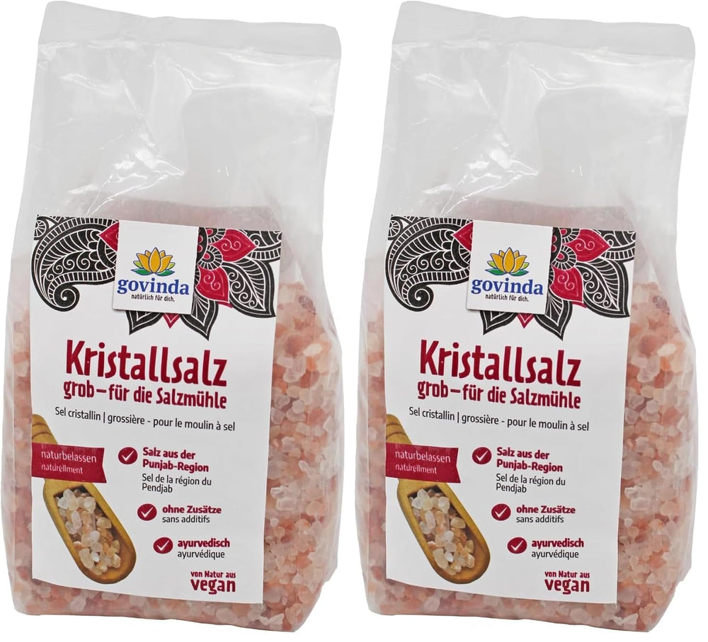 Govinda Kristallsalz - grob (1kg) | 250 Millionen Jahre alt | Salz aus der Punjab-Region | 100% naturbelassen & ohne Zusätze | Ayurvedisch | Vegan | Ideal für die Salzmühle