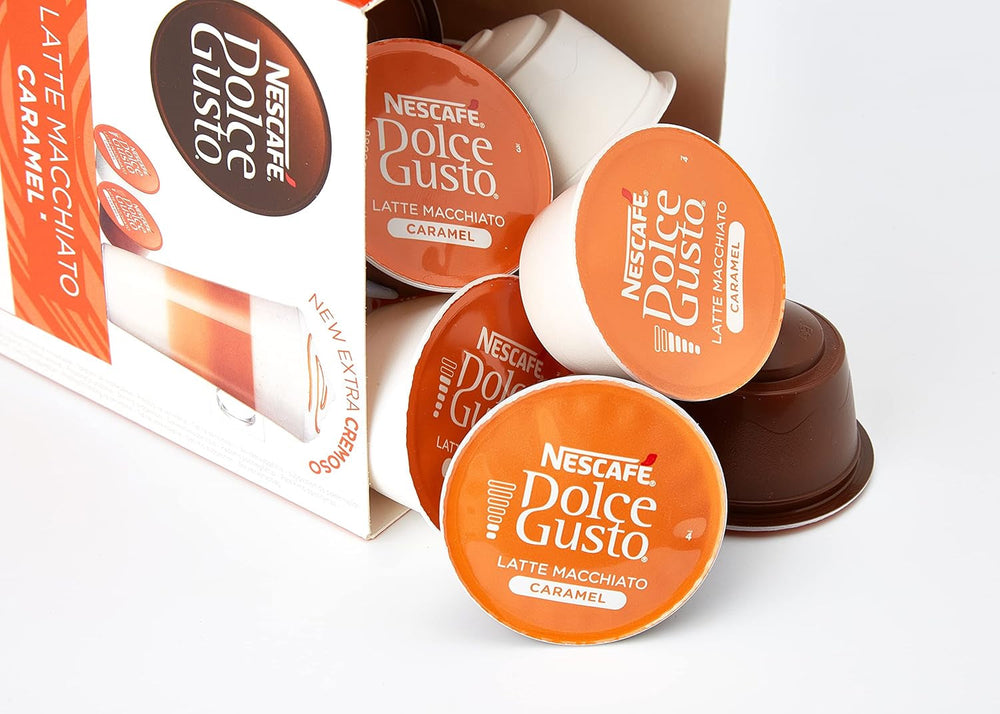 Flat White, 48 Kaffeekapseln, Arabica und Robusta Bohnen & Latte Macchiato Caramel, 48 Kaffeekapseln