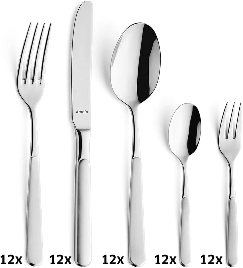 Set de tacâmuri Amefa Satina în 60 părți, pentru 12 persoane, sigură Bucatarie Naty Shop