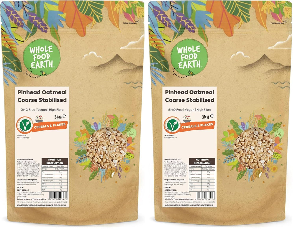 Fulgi de ovăz Wholefood Earth Pinhead, stabilizat grosier, 3 kg | Fără OMG | Bogat în fibre