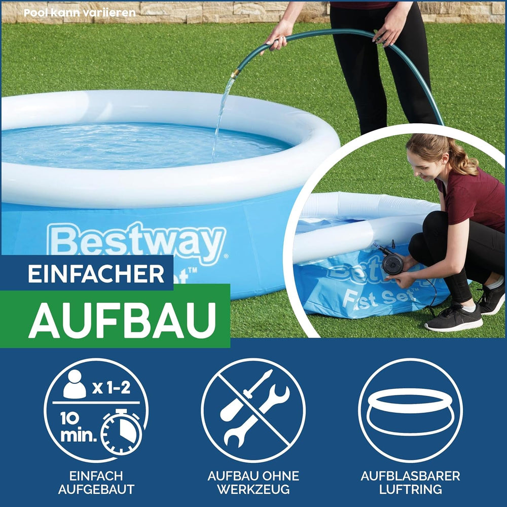 Set piscină supraterană Bestway Fast Set cu pompă de filtrare Ø 305 x 66 cm, albastră, rotundă