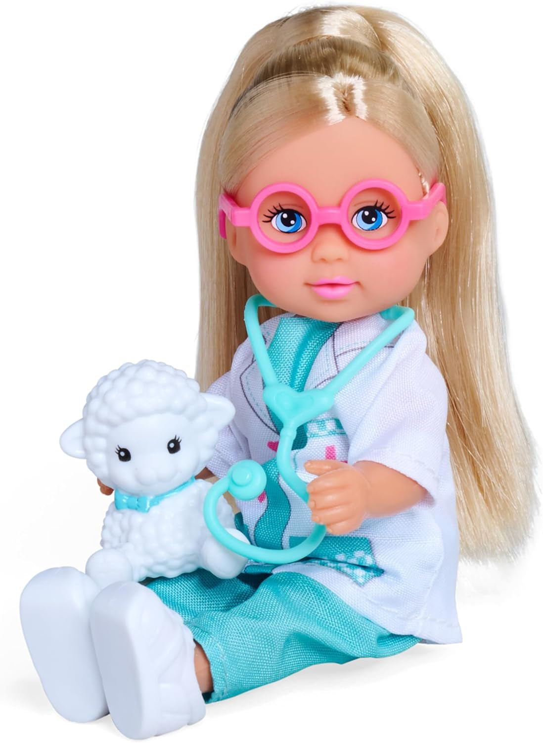 Simba Evi Love Pet Doctor – Puppe (12 cm) als Tierärztin mit Plüsch‑Tier & Arztzubehör, kreatives Rollenspiel für Kinder ab 3 Jahren