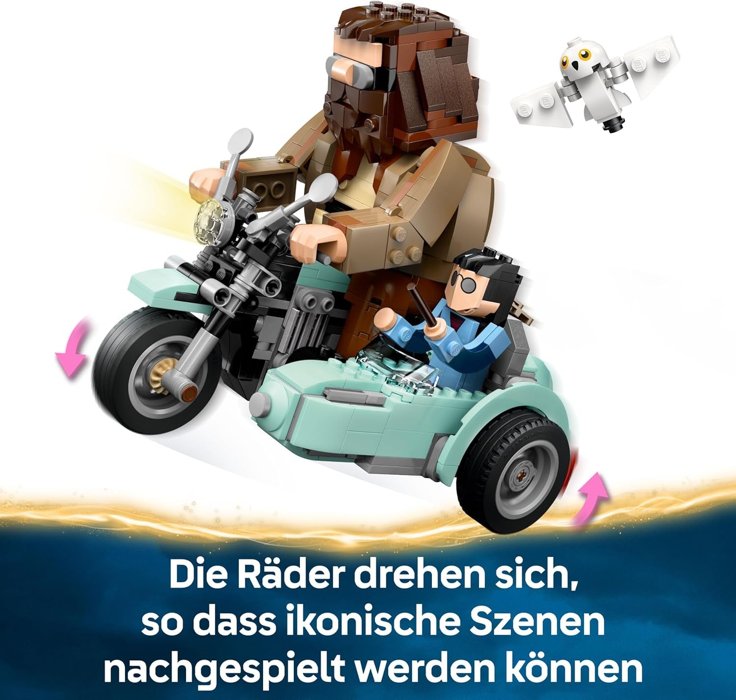 LEGO Harry Potter Hagrids und Harrys Motorradtour – Spielzeug mit Motorrad, Beiwagen & Eule Hedwig – Mit Minifiguren zum Sammeln – Kreatives Geschenk für Mädchen und Jungen ab 9 Jahren – 76443