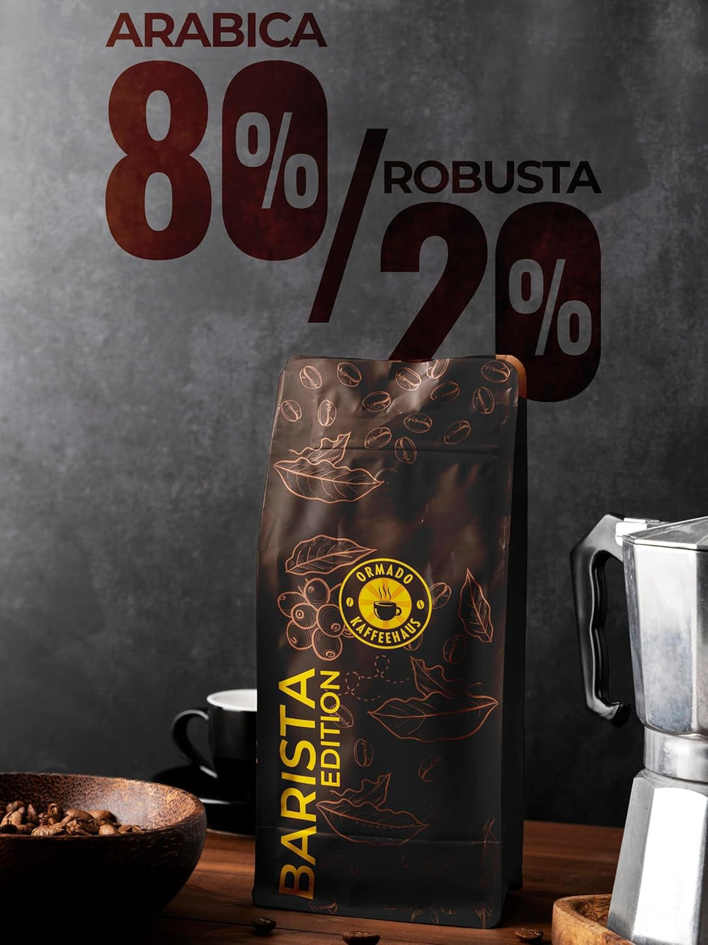 Ormado Coffee House, Capsule de cafea, boabe de cafea Kenya brevetate – amestec Arabica și Robusta, boabe de cafea întregi pentru aparate de cafea complet automate, boabe prăjite, cafea cu corp plin 1 kg, complet automată