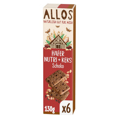 Biscuiți cu ovăz și ciocolată bio Allos | Biscuit crocant cu ovăz integral și ciocolată | Îndulciți cu miere | 6 x 130 g