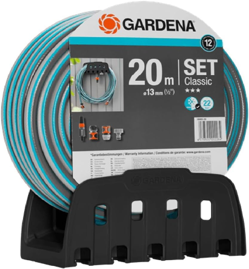 Rolă de furtun Gardena Classic de perete 60 cu rolă de ghidare a furtunului: Pentru montare ușoară pe perete, cu sistem anti-picurare, conexiune înclinată, capacitate mare, economie de spațiu (2650-88)