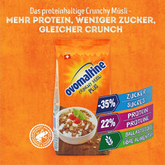 Ovomaltine Crunchy Protein Muesli Plus - Mix crocant de cereale cu fulgi de ovăz, care conține 22% proteine, cu o treime mai puțin zahăr și o crocanță incomparabilă (1 x 300g)