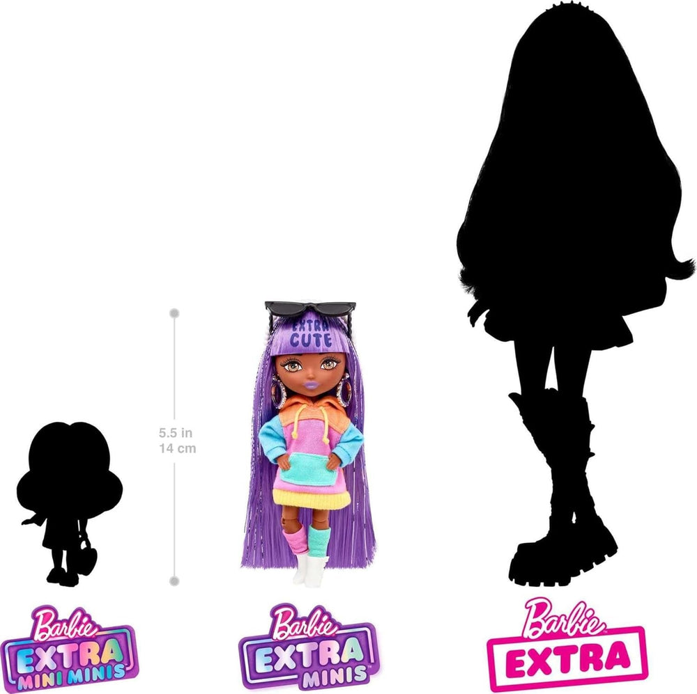 Barbie Extra Minis, blondem Pferdeschwanz, Goldener Krone, Ohrringen und Königinnengürtel, lila Diamanttasche, rosa Paillettenkleid, inkl. Barbiepuppe, Geschenk für Kinder ab 3 Jahren,HJK67