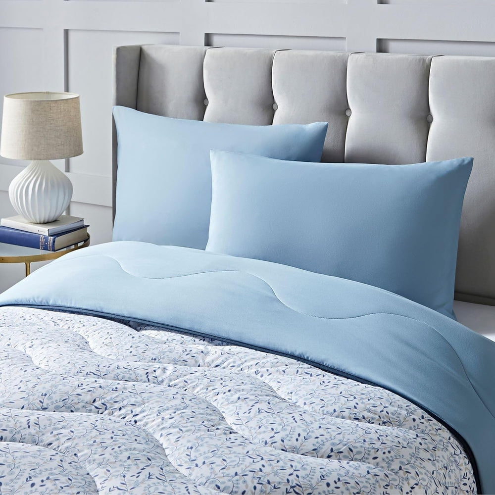 Night Lark Coverless Duvet Super King 6 Tog Spring Summer - Blue Garden Cuvertură super moale, confortabilă și ușoară, lavabilă la mașină și uscare rapidă, set de perne All-In-One, reversibil Plapumi si pilote Naty Shop