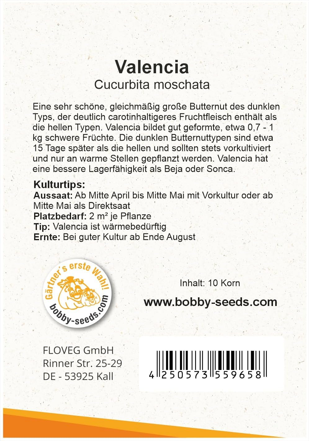 Valencia Kürbissamen Von Bobby-Seeds, Portion