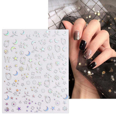 JMEOWIO Nagelsticker Aurora Holografisch 9 Blatt Nagelaufkleber Selbstklebend Herz-Flamme Spielt Schmetterlings-Mond Die Hauptrolle Nail Art Sticker Dekoration Nageldesign Zubehör