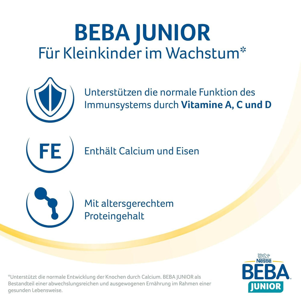Băutură cu lapte gata de băut BEBA Junior 1-3 ani, cu HMO, conținut de proteine adecvat vârstei, fără ulei de palmier, fără ulei de pește, hrană pentru copii mici, pachet de 12 (12 x 500 ml)