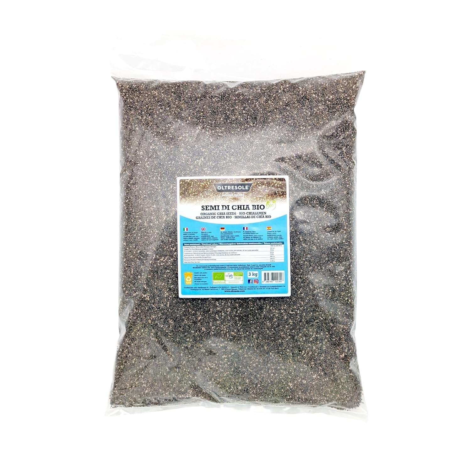 - Semințe de chia organice 3 kg - Semințe de ulei brut organice, sursă de proteine și fibre, natural fără gluten, ideale pentru salate sau produse de cuptor îmbogățite, ambalaj convenabil
