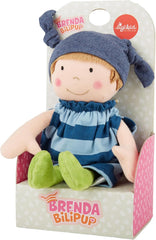 SIGIKID 39651 Puppe Brenda Bilipup, Stoffpuppe mit Kleidchen zum An- und Ausziehen, Kuschelpuppe, Einschlafhilfe, spielen, schmusen, für Babys & Kinder ab 6 Monaten, Blau 24 cm