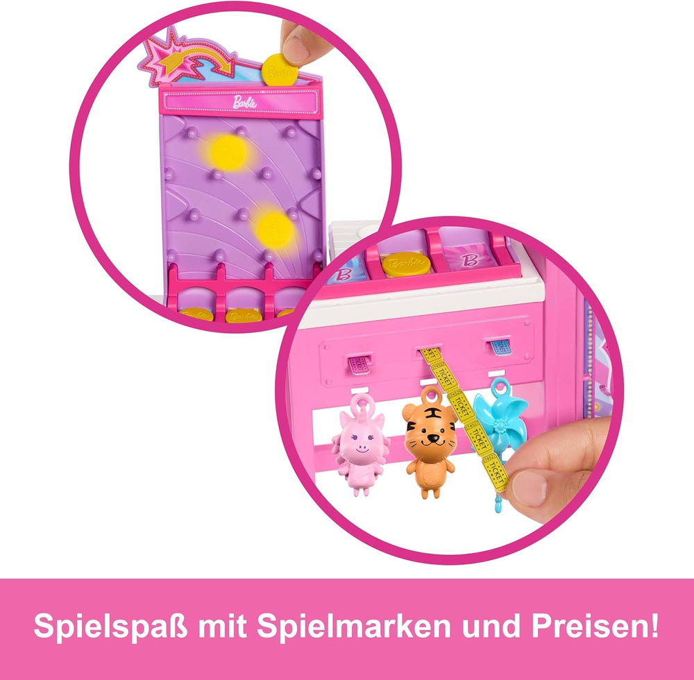 Barbie Mysteries: Beach Detectives Barbie Malibu Puppe und Zuckerwatte Spielstand Spielset mit 20 Zubehörteilen, inklusive Preise, JFV67