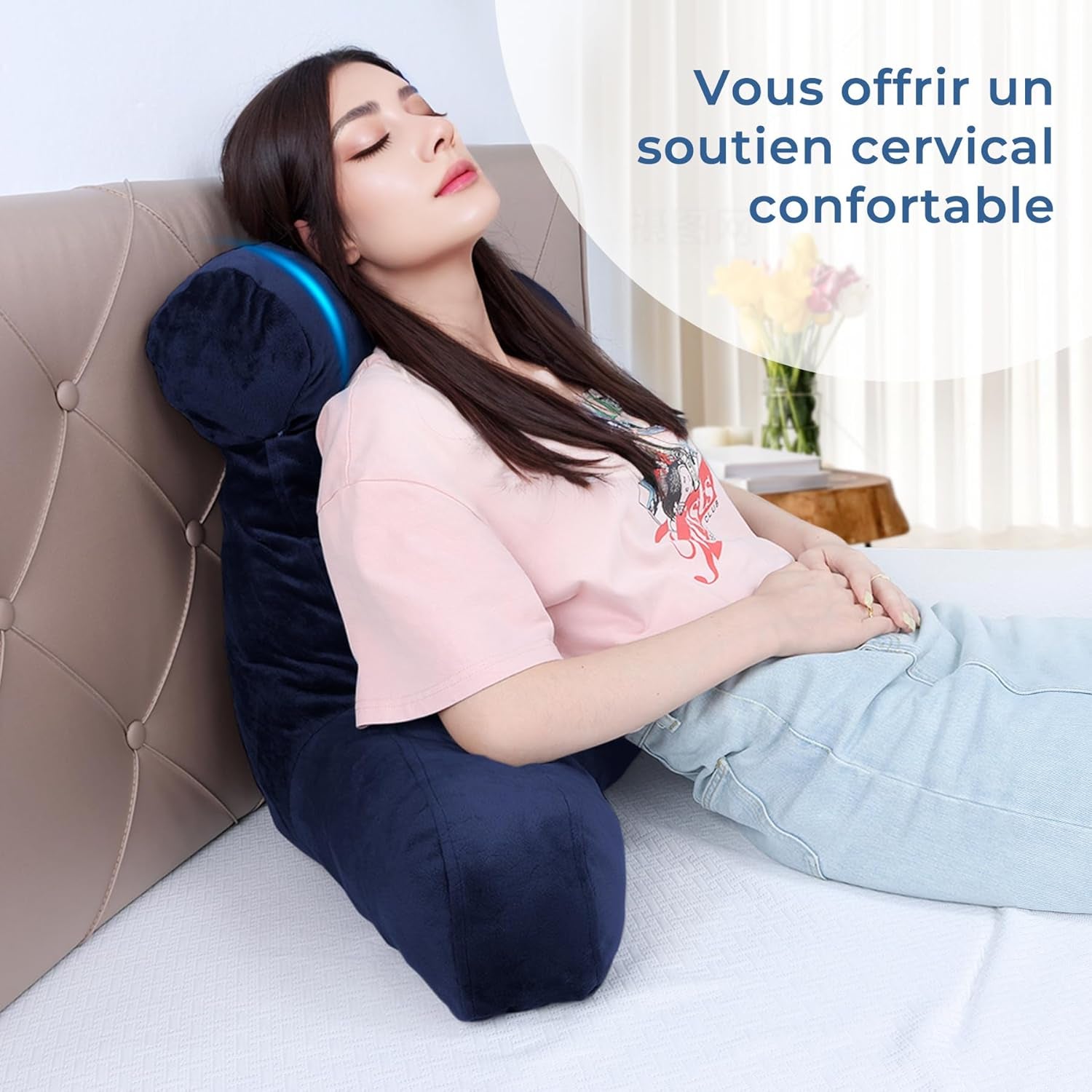 Pernă ergonomică pentru citit INFANZIA cu cotiere, suport pentru spate, bleumarin