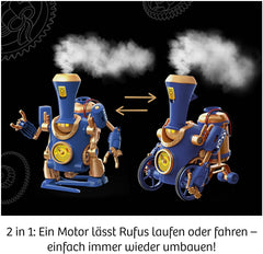 KOSMOS 621131 Rufus - Dein Dampf-Roboter, 3 Modi: Roboter, Zug, dampfende Steampunk-Maschine, mit Ultraschall-Technik, Roboter-Spielzeug für Kinder ab 8-12 Jahre, Bausatz, Experimentierkasten, Mint