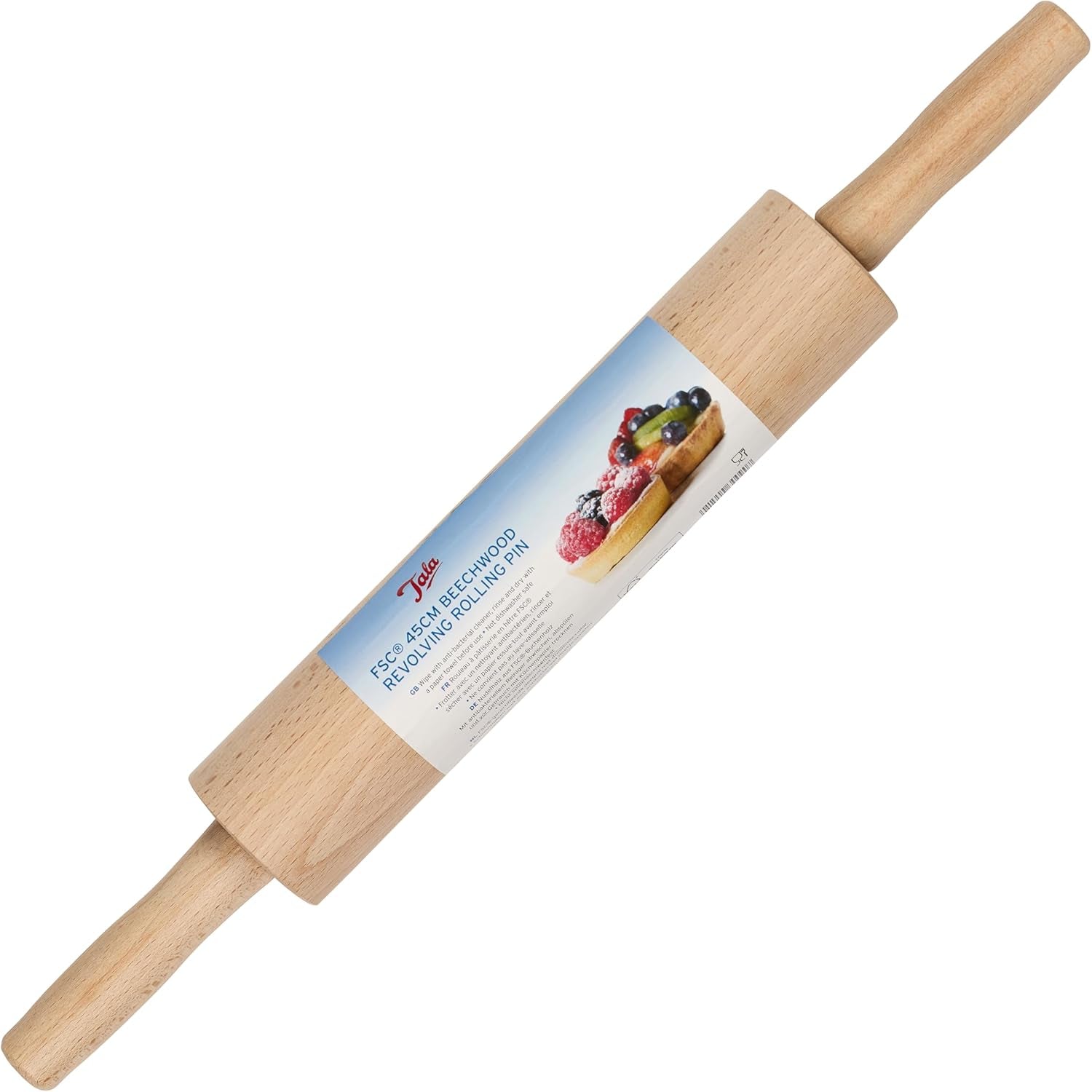 Sucitor din lemn de fag Tala – Sucitor rotativ cu mânere, suprafață netedă, durabil și ușor de curățat – Perfect pentru aluat, produse de patiserie, pâine și pizza – Lemn certificat FSC