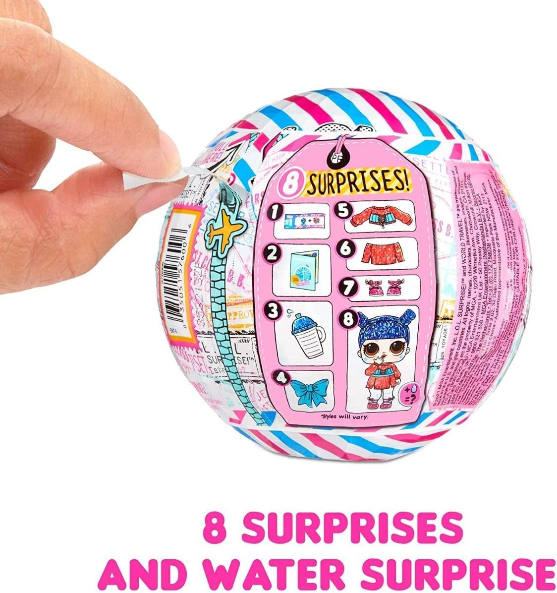 LOL Surprise! World Travel Tots - Păpușă la modă cu 8 surprize - Mesaj secret, modă, accesorii și multe altele - Colecționabilă, sortiment aleatoriu - Cadou pentru copii cu vârsta de 4 ani și peste