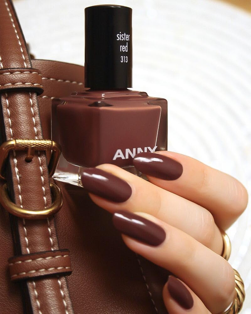 Oja ANNY – Oja colorată de înaltă calitate, cu strălucire de lungă durată, rezistentă la ciobire și cu uscare rapidă, culoare: roșu soră - maro mocha elegant - 15 ml