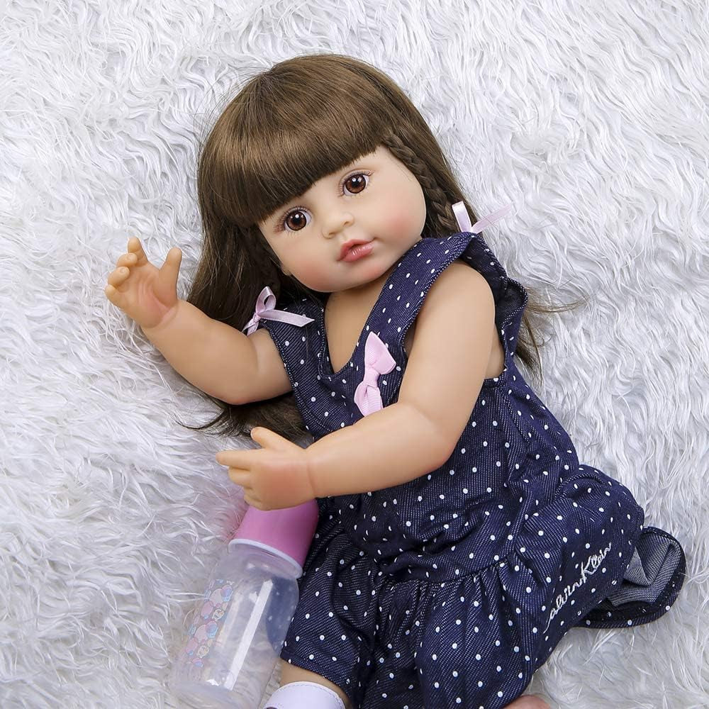 ZIYIUI 22 inch (55 cm) Păpușă Reborn Baby Fetiță Corp Complet Silicon Vinil Realistică Păpuși Reborn Reale Nou-născute Fetiță cu Păr Lung Cadouri pentru Copii Jucărie Realistică Manuală