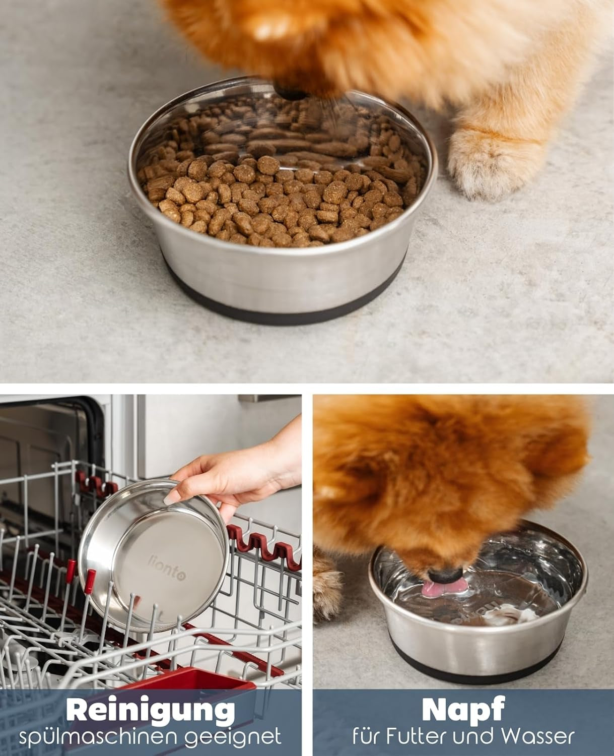Bol pentru animale de companie Lionto din oțel inoxidabil, 600 ml, bol pentru câini sigur pentru alimente cu bază din silicon antiderapantă, bol cu apă rezistent la rugină pentru câini și pisici, lavabil în mașina de spălat vase