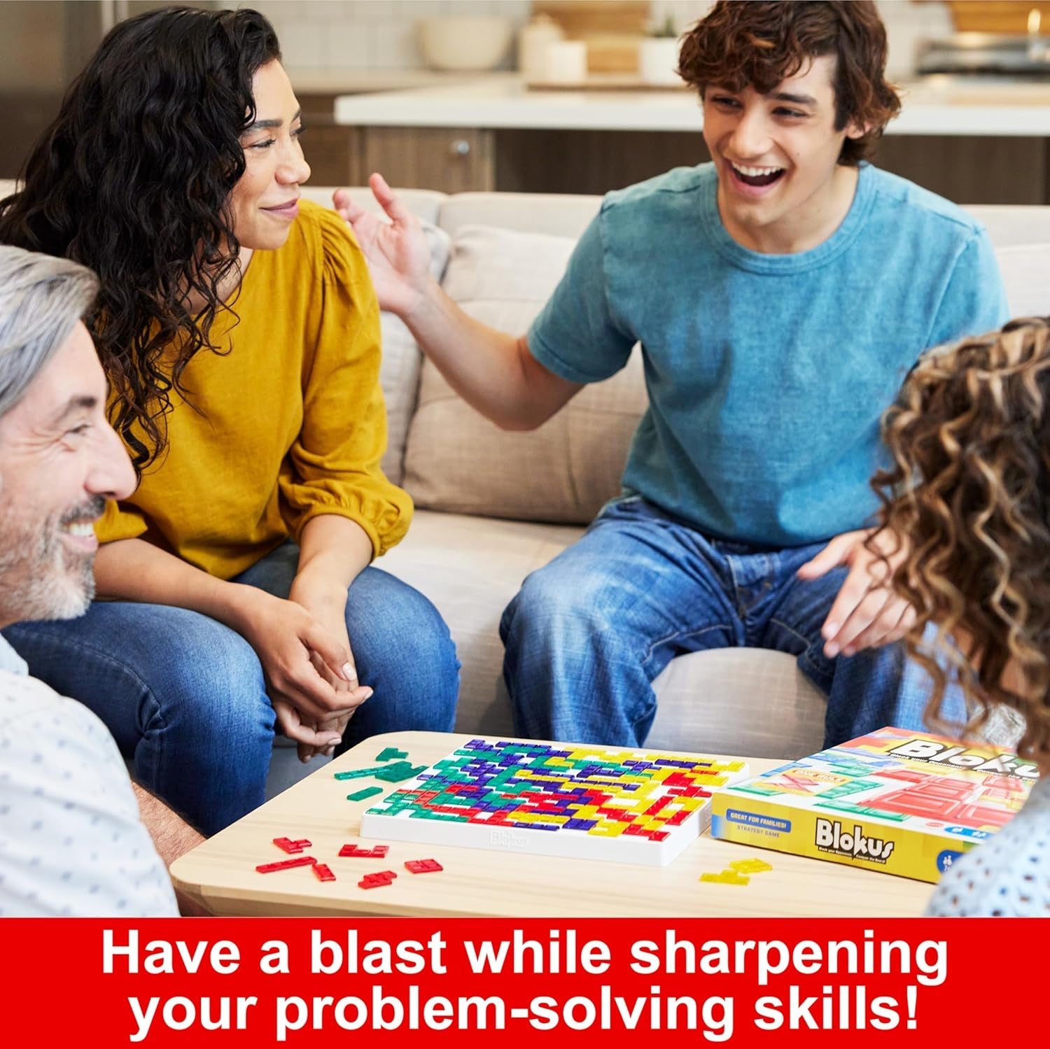 Mattel Games Blokus Game, joc de societate pentru familie, joc de strategie, pentru 2-4 jucători, joc de petrecere, vârste de la 7 ani în sus, BJV44