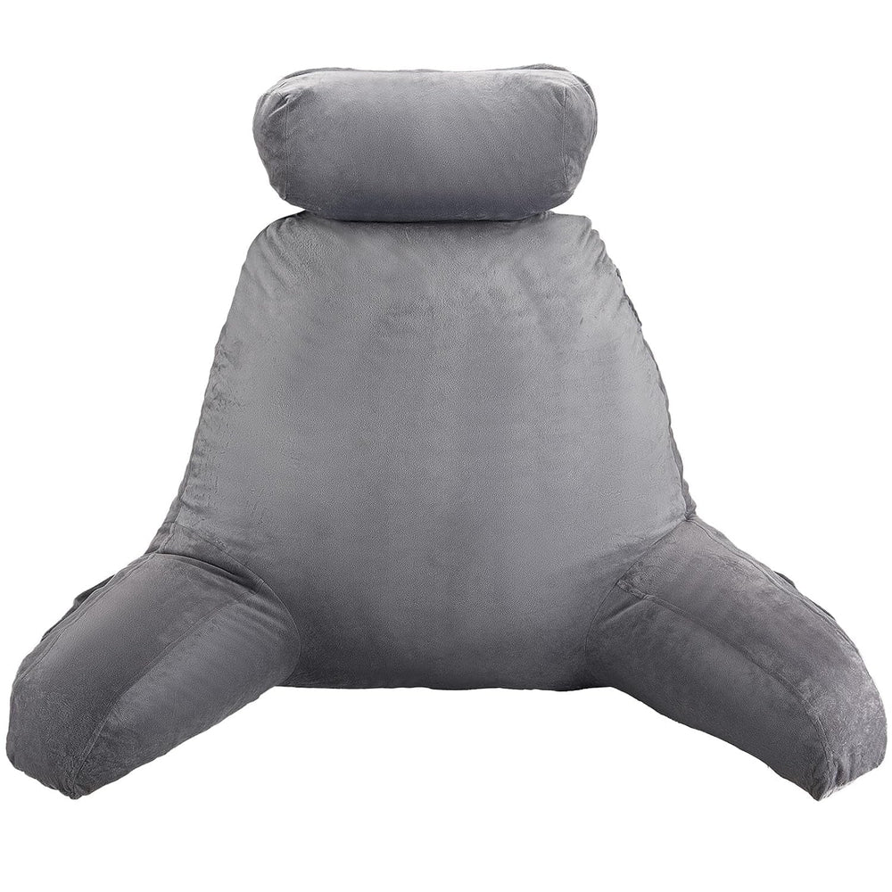 Pernă de citit VEVOR, pernă de pat (mare) cu tetieră detașabilă, pernă pentru spate cu 3 buzunare și material textil lavabil din catifea scurtă și spumă cu memorie mărunțită, lateral cu mâner, pentru vizionarea la televizor, citit, jucat