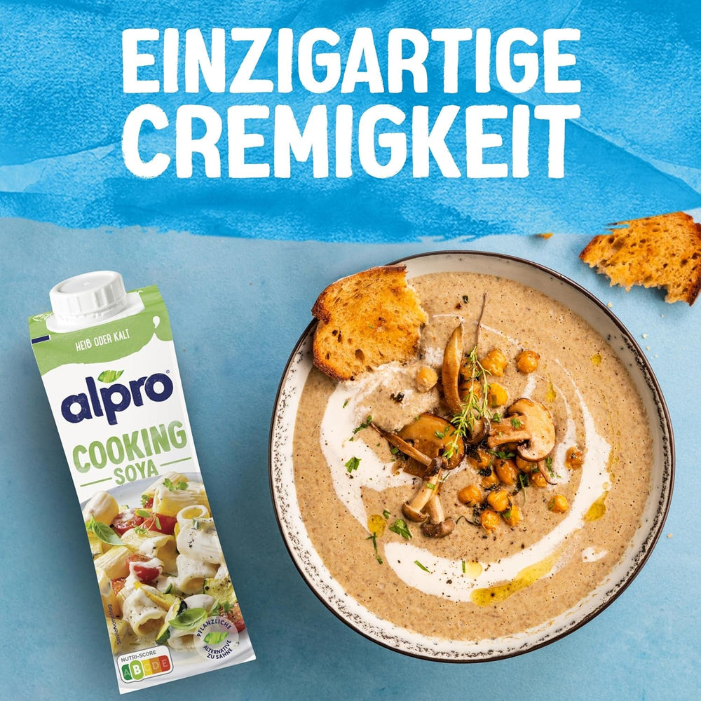 Alpro Cooking Soya – Vegane Kochcreme aus Soya mit neutralem Geschmack für heiße und kalte Gerichte – 15 x 250 ml